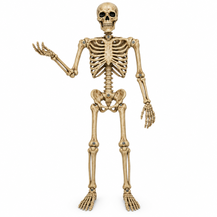 Halloween csontváz dekoráció 100 cm – mozgatható, antik csontszínű és fehér Halloween csontváz dekoráció 100 cm – mozgatható, antik csontszínű és fehér