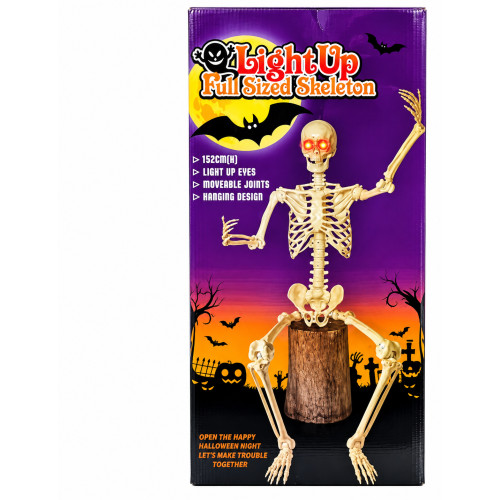 ÉLETHŰ Halloween csontváz dekoráció 152 cm – világító LED szemekkel, mozgatható ízületekkel