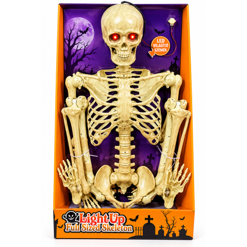 ÉLETHŰ Halloween csontváz dekoráció 152 cm – világító LED szemekkel, mozgatható ízületekkel
