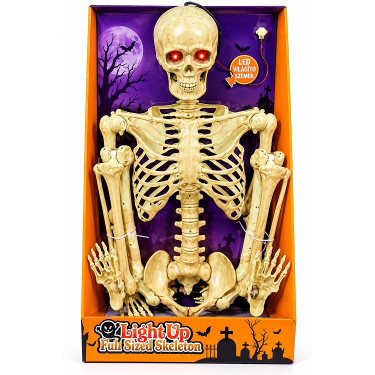 ÉLETHŰ Halloween csontváz dekoráció 152 cm – világító LED szemekkel, mozgatható ízületekkel