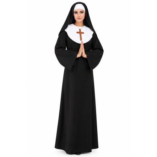 Felnőtt apáca jelmez Halloween– fekete-fehér – S/L