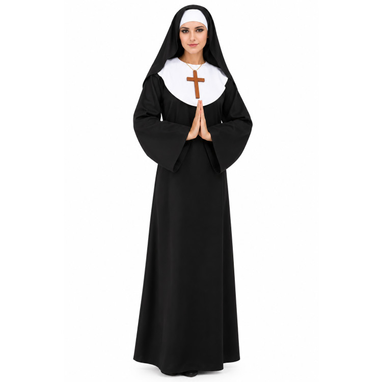 Felnőtt apáca jelmez Halloween– fekete-fehér – S/L