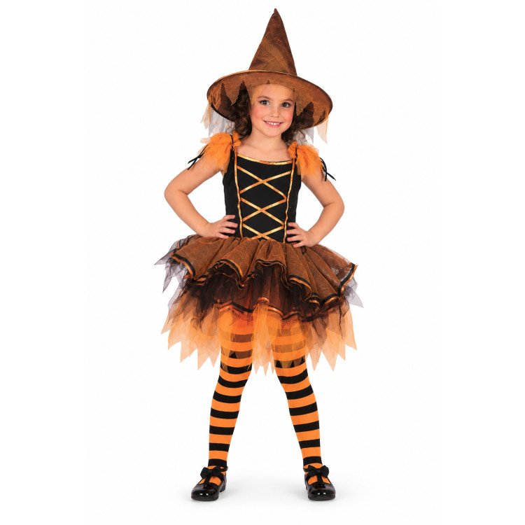 Lány Halloween boszorkány jelmez kalappal – fekete-narancs Lány Halloween boszorkány jelmez kalappal – fekete-narancs