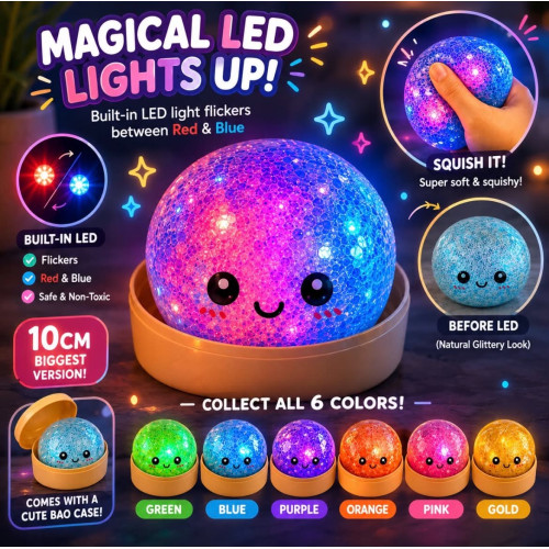 Dumpling Squishy – LED_es CSILLÁMOS Világító Puha nyomkodható stresszoldó gőzgombóc