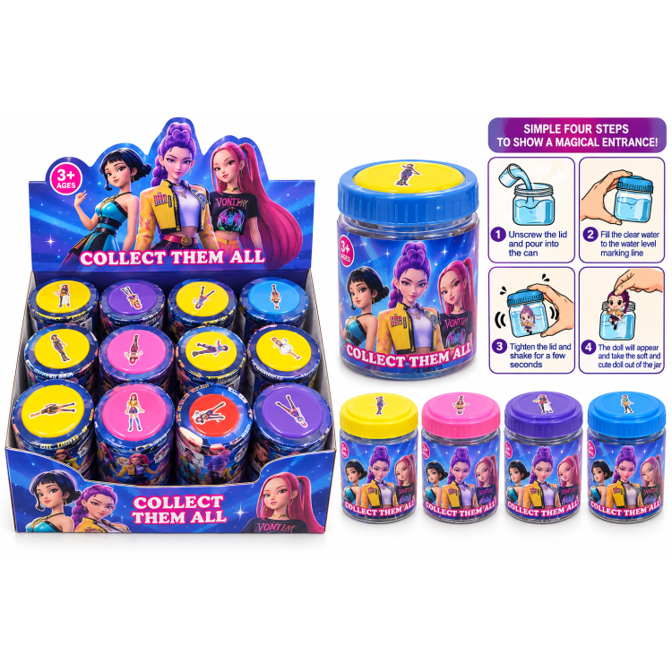 Magic Jellykins jellegű Surprise plüss – vízzel aktiválható meglepetés K Pop plüss tégelyben, 3+