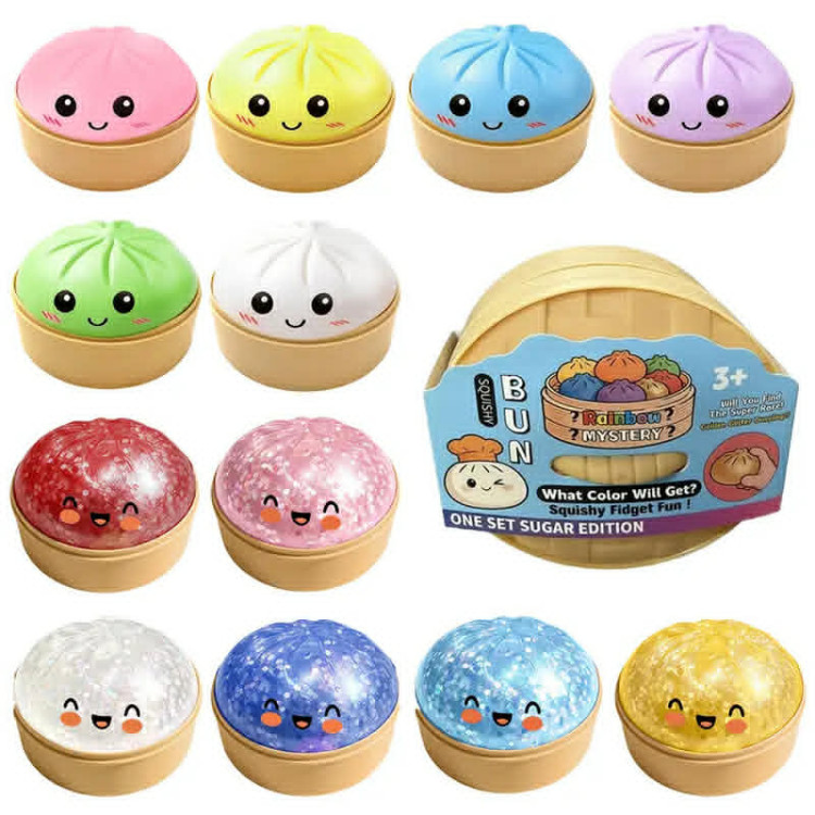 Dumpling Squishy – Puha nyomkodható stresszoldó gőzgombóc CSILLÁMOS és SZÍNES