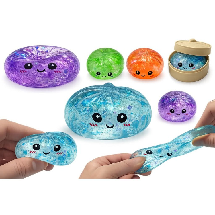 Dumpling Squishy – Puha nyomkodható stresszoldó gőzgombóc CSILLÁMOS és SZÍNES