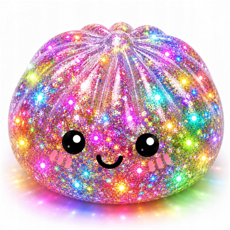Dumpling Squishy – Puha nyomkodható LED-es stresszoldó CSILLÁMOS gőzgombóc SZÍNES GOLYÓKKAL Dumpling Squishy – Puha nyomkodható LED-es stresszoldó CSILLÁMOS gőzgombóc SZÍNES GOLYÓKKAL
