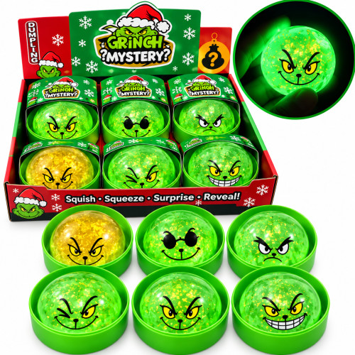 Grinch Karácsonyi Mystery Dumpling Squishy – sötétben világító, nyomkodható meglepetésfigura
