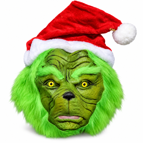 Grinch Maszk Mikulás sapkával Karácsonyi Jelmez