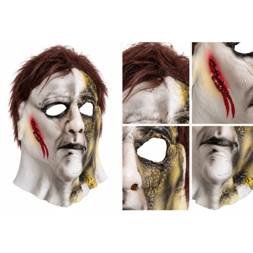 Michael Myers jellegű ÉGETETT Halloween horror Latex maszk műhajjal – felnőtt