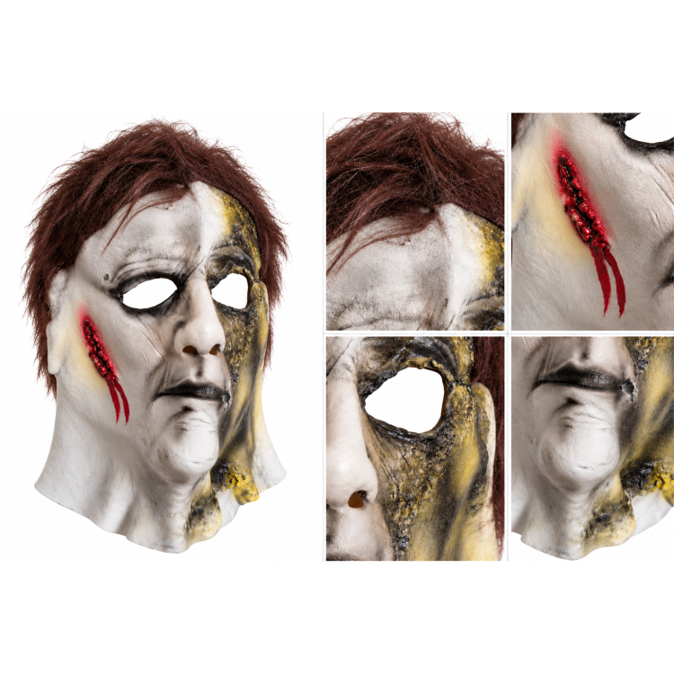 Michael Myers jellegű ÉGETETT Halloween horror Latex maszk műhajjal – felnőtt