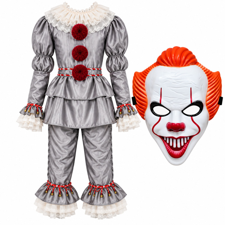 Pennywise Halloween AZ Gyerek horror bohóc jelmez maszkkal – szürke – S, M, L