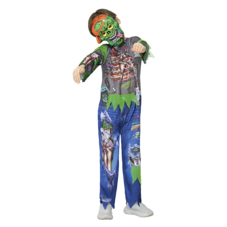 Zombi gamer Halloween jelmez gyerekeknek maszkkal – 10–12 év, 145–158 cm