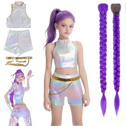 K-Pop:Démonvadászok RUMI Gyöngyház színű Fellépő Gyerek Jelmez PÓTHAJJAL