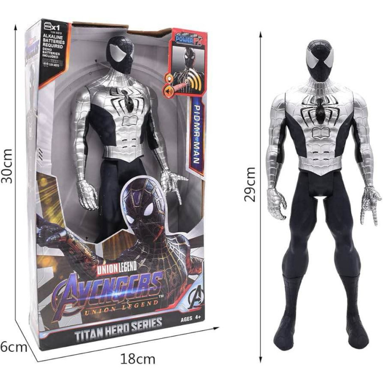 Ezüs Pókember Páncélozott Marvel Avengers Bosszúállók hanggal és fénnyel 30cm Ezüs Pókember Páncélozott Marvel Avengers Bosszúállók hanggal és fénnyel 30cm