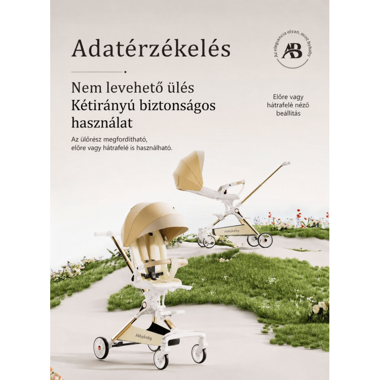 Abbybaby 360°-ban forgatható prémium babakocsi 0–4 éves korig – LED világítással, fekete-narancs