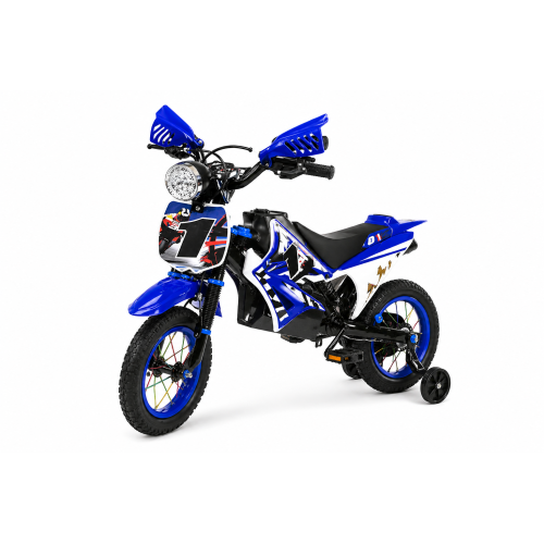 Gyerek cross motor stílusú kerékpár 12”– pótkerékkel, kulaccsal KÉK