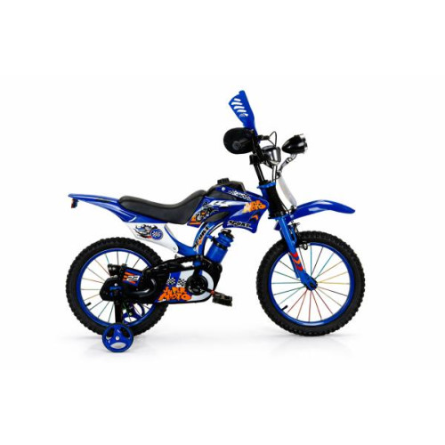 Gyerek cross motor stílusú kerékpár 16”–VILÁGÍTÓ FÉNYSZÓRÓVAL és HANGGAL kék
