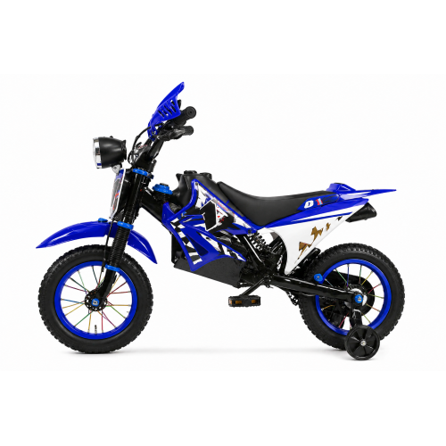 Gyerek cross motor stílusú kerékpár 12”– pótkerékkel, kulaccsal KÉK