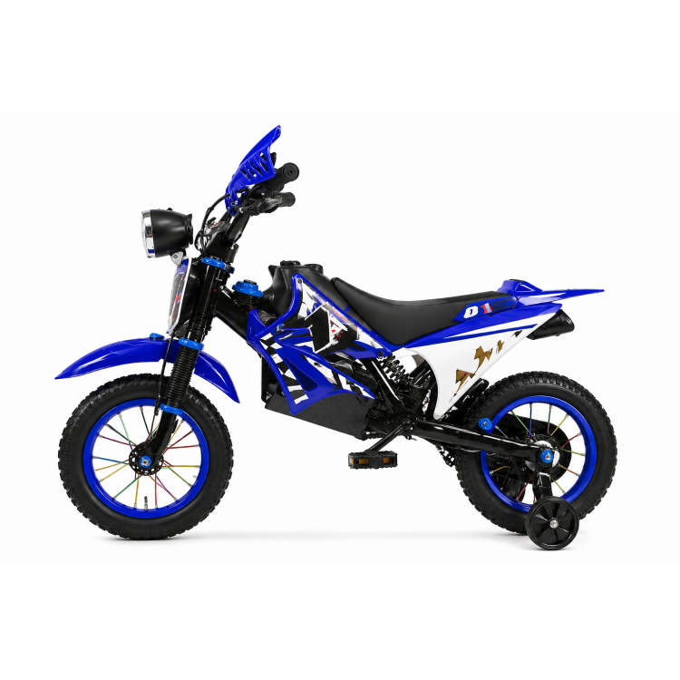 Gyerek cross motor stílusú kerékpár 12”– pótkerékkel, kulaccsal KÉK