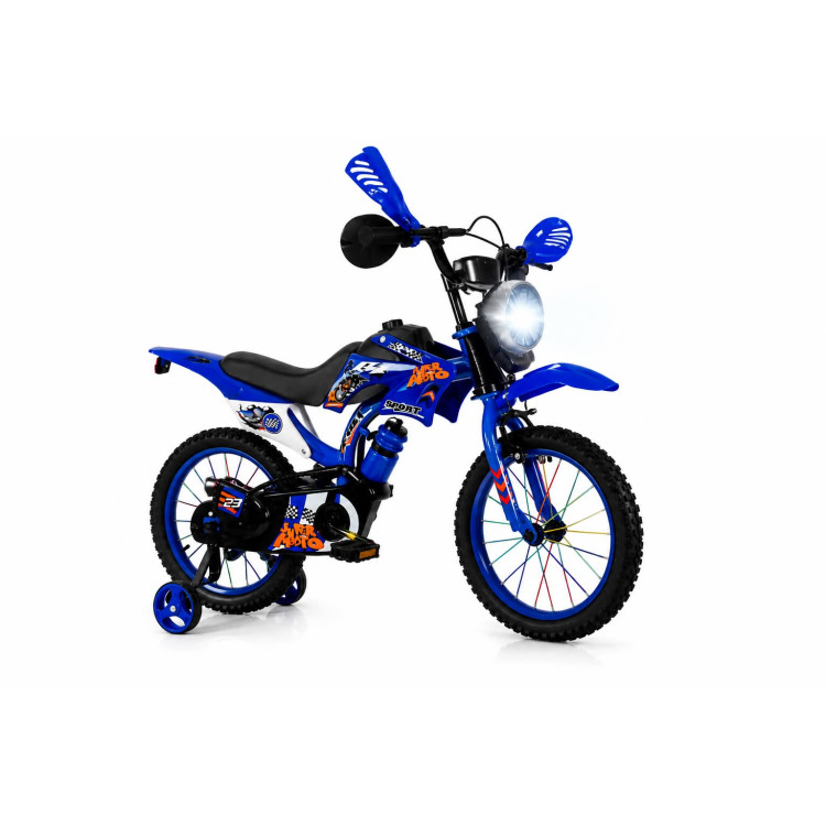 Gyerek cross motor stílusú kerékpár 16”–VILÁGÍTÓ FÉNYSZÓRÓVAL és HANGGAL kék