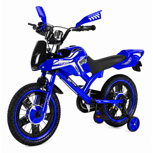 12 colos prémium Cross Moto gyermekkerékpár – különleges motoros kialakítással KÉK