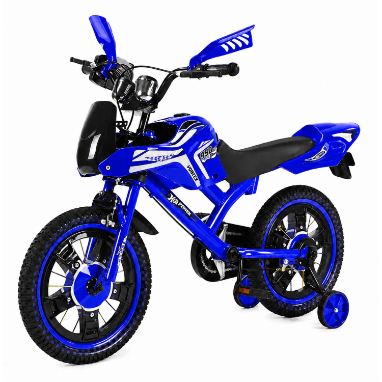 12 colos prémium Cross Moto gyermekkerékpár – különleges motoros kialakítással KÉK