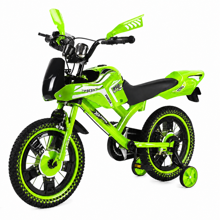 12 colos prémium Cross Moto gyermekkerékpár – különleges motoros kialakítással ZÖLD 12 colos prémium Cross Moto gyermekkerékpár – különleges motoros kialakítással ZÖLD