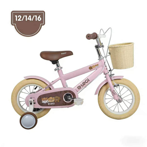 Bleci 12–16” Gyerek Bicikli Pótkerékkel és Kosárral – Rózsaszín