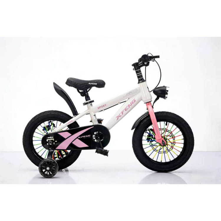 X Feng Sport Gyerek bicikli Lámpával és Pótkerékkel  Rózsaszín 14" 16" 18"