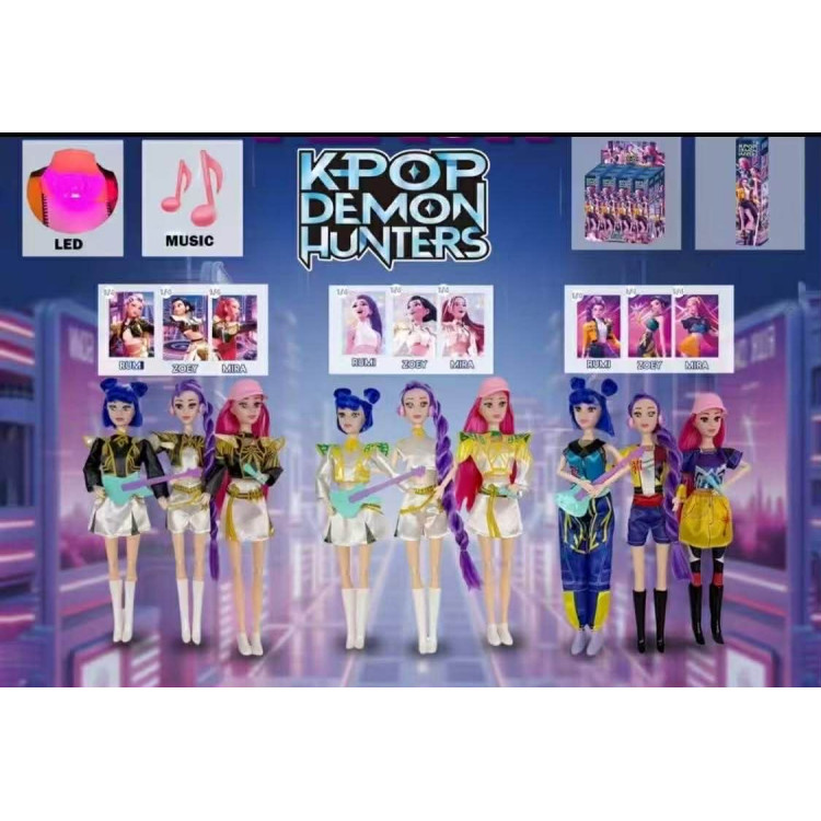 K-Pop Démonvadászok Rumi Mira Zoey 30 cm MEGLEPETÉS ÉNEKLŐ VILÁGÍTÓ ízületes babák