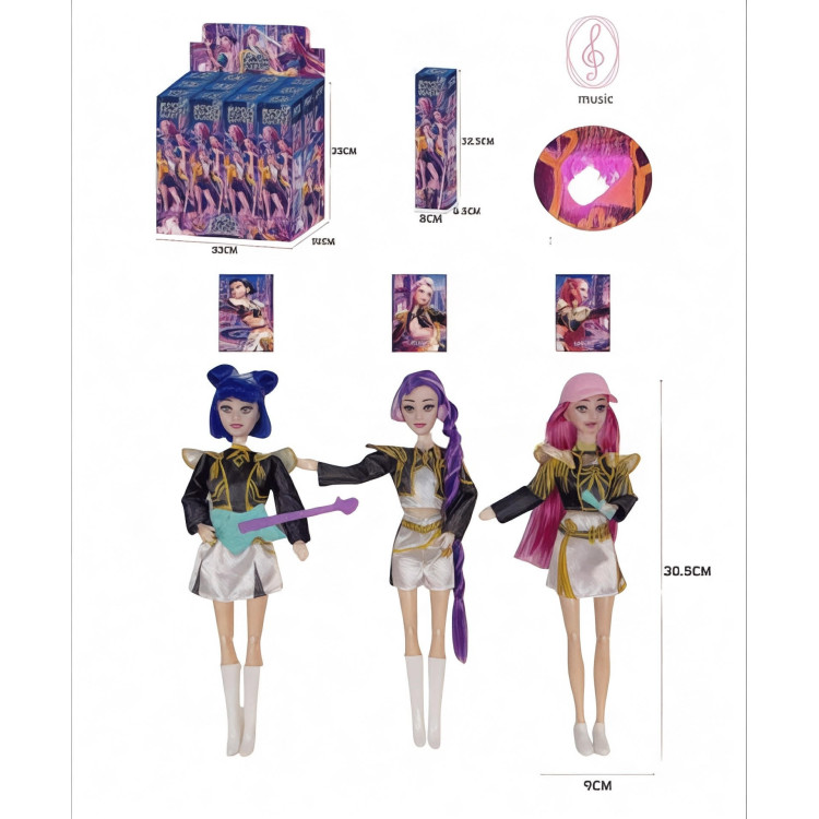 K-Pop Démonvadászok Rumi Mira Zoey 30 cm MEGLEPETÉS ÉNEKLŐ VILÁGÍTÓ ízületes babák