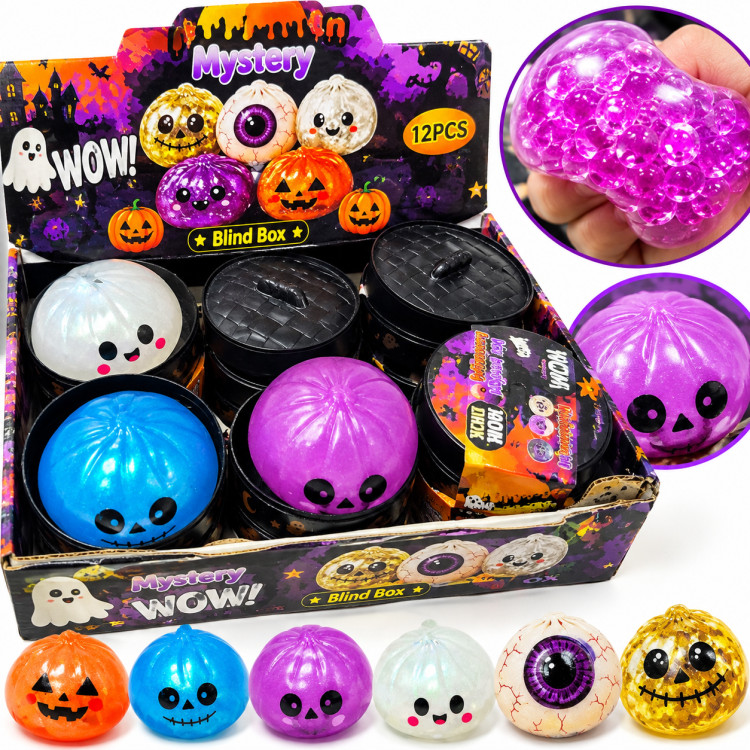 Halloween Dumpling Squishy – zselés nyomkodható stresszlabda díszdobozban, 8,5 cm