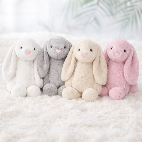 Logó fülű nyúl 30 cm extra puha plüss nyuszi – több színben, húsvéti ajándéknak